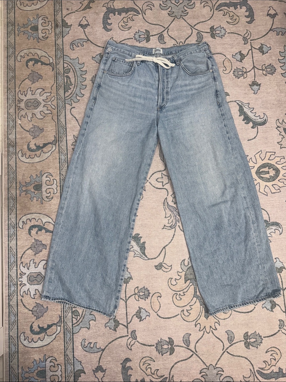 Citizens Of Humanity Brynn Drawstring Trouser Wide-leg Cropped Jeans Blue Lace - Picture 2 of 13